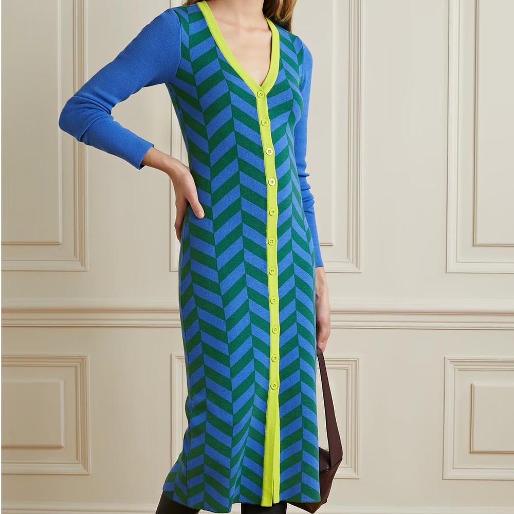 Rhode Dress Regina Jacquard Knit Chevron Button Midi Sz M